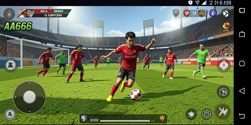 Tampilan gameplay AA666 yang menegangkan dan seru selama pertandingan sepak bola.