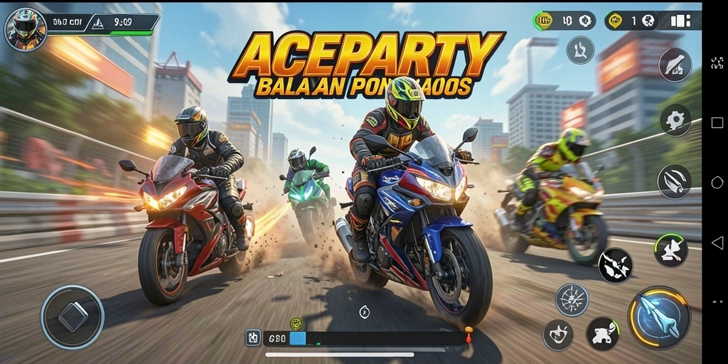 Tampilan grafis yang mengagumkan dari gameplay balapan motor ACEPARTY.