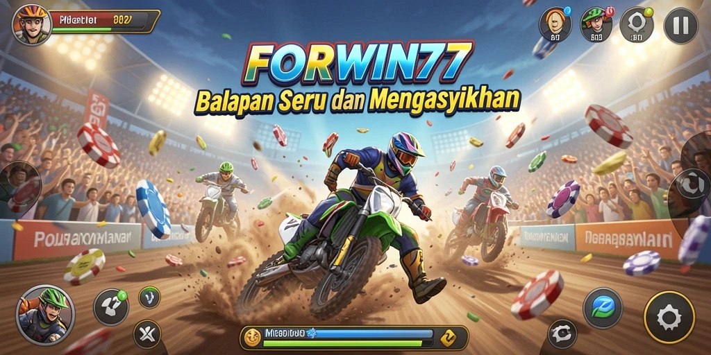 Screenshot gameplay <strong>FORWIN77</strong> yang menunjukkan aksi balapan seru.
