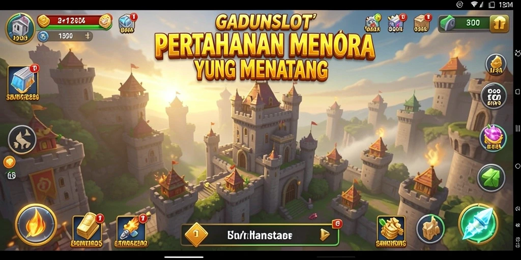 Screenshot GADUNSLOT menunjukkan aksi seru dalam gameplay Tower Defense.