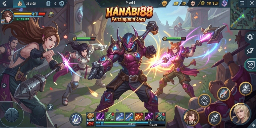 Gameplay epik dari HANABI88 dengan pertarungan tim yang intens.