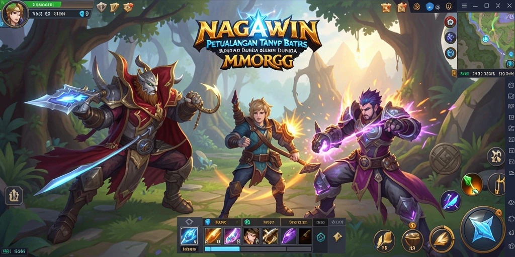 Tampilan utama gameplay NAGAWIN dengan pertempuran yang epik.